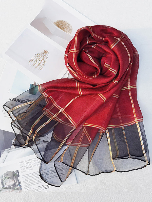 Wool Blend & Mulberry Silk Plaid Sun-Protection Shawl&Scarf