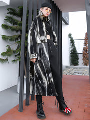 Casual Loose Long Sleeves Drawstring Tie-Dyed Zipper Outerwear