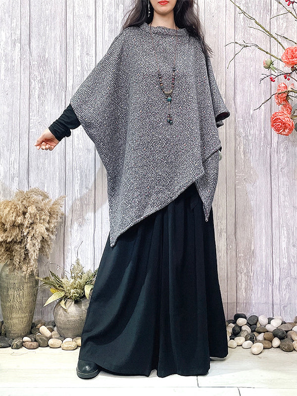 Asymmetric Batwing Sleeves Loose Round-Neck Outerwear Cape