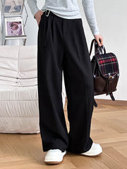 Belt Buckle Solid Color High Waisted Loose Trousers Suit Pants