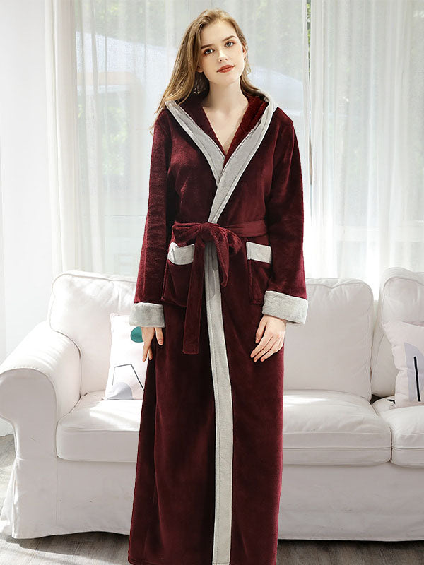 Comfortable Hooded Bandage Warm Pajama Robe
