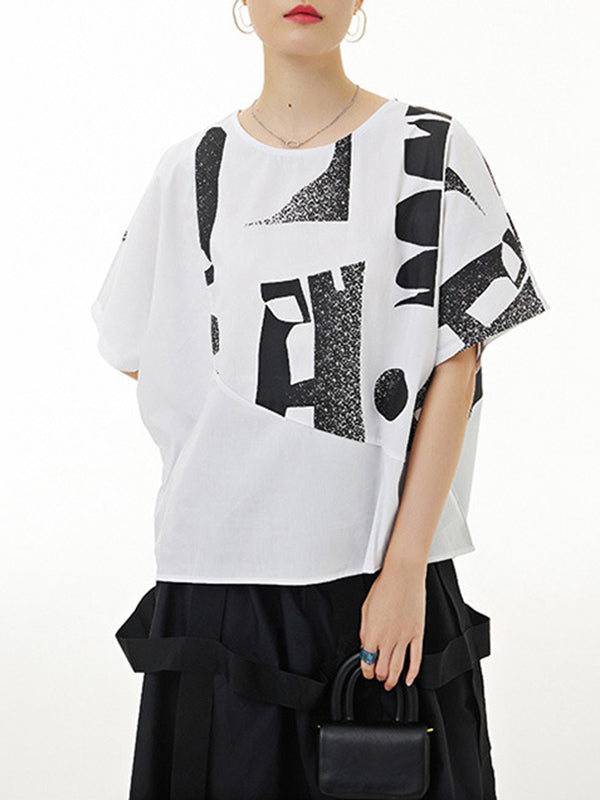 Printed Loose Short Sleeves Round-neck T-Shirts Tops