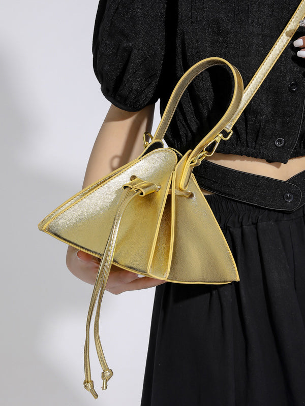 Drawstring Solid Color Split-Joint Triangle Handbags