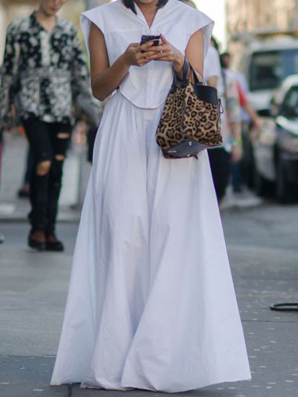 Pleated Solid Color Loose Wide Leg Trousers Pants