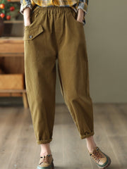 Artistic Retro Loose Solid Color Elasticity Casual Harem Pants Bottoms