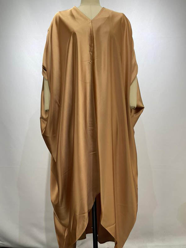 Solid Color Batwing Sleeves High-Low Deep V-Neck Maxi Dresses