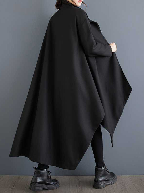 Pockets Solid Color Split-Joint Zipper High-low Long Sleeves Stand Collar Outerwear