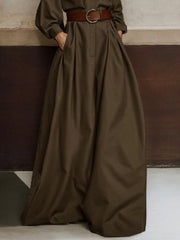 Elasticity No Belt Pockets Solid Color Loose Wide Leg Trousers Casual Pants Bottoms