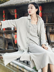 Black&Light gray Split-side Vintage Linen Outwear