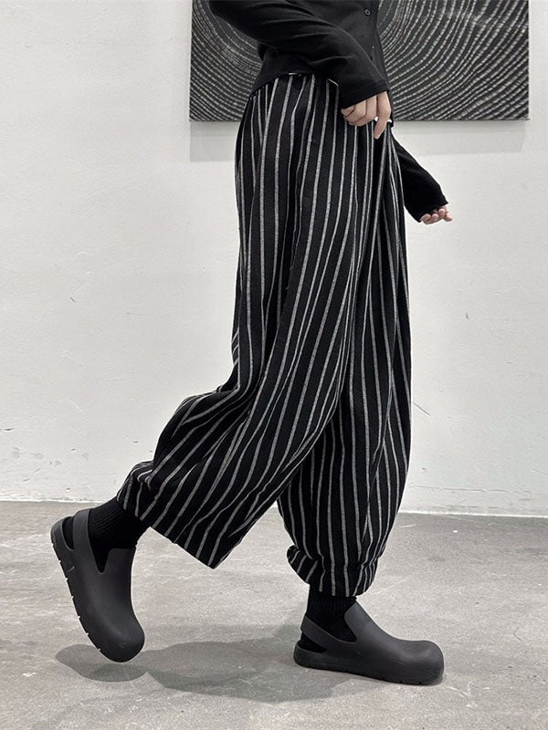 High-Waisted Split-Joint Striped Patterns Harem Pants Loose Trousers Pants