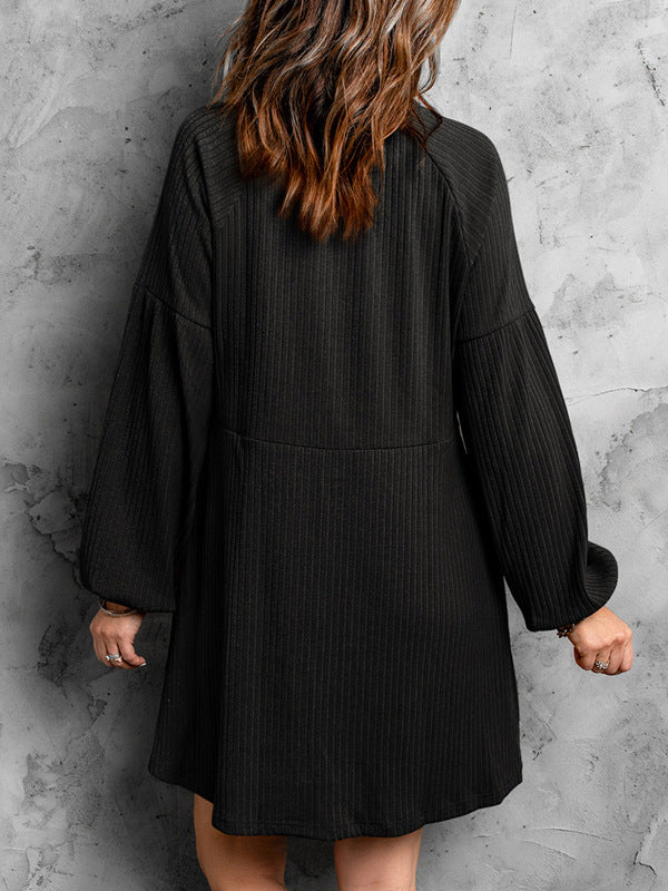 Solid Color Split-Joint A-Line High Waisted Round-Neck Mini Dresses