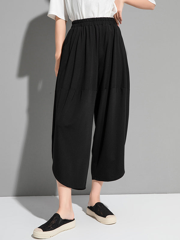 Original Solid Color Elasticity Waist Harem Capri-Pants