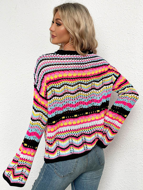 4 Colors Loose Contrast Color Round-Neck Sweater Top