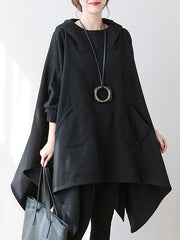 Casual Plus Size Irregularity Batwing Sleeves Solid Color Hoodies