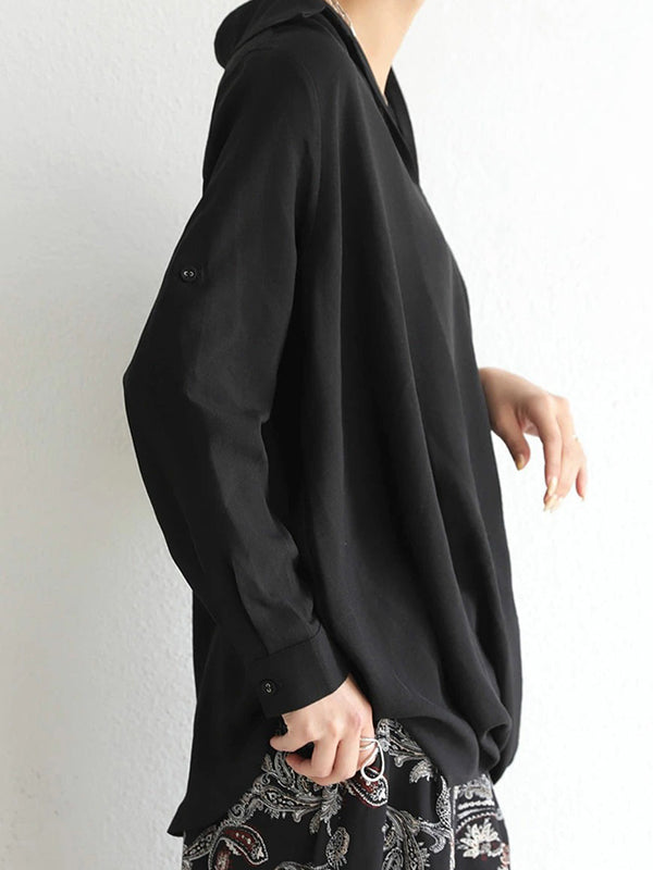 Loose Ramie Cotton Asymmetric Solid Color Blouse Top