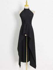 Loose Backless High-Low Mock Neck Vest Top + Pleated Skirts Bottom Two Pieces Set