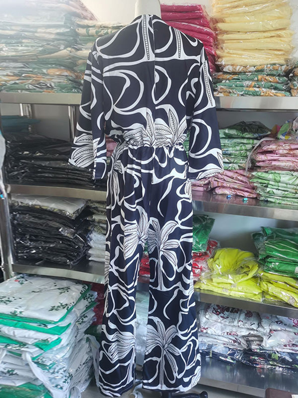 Printed Half Sleeves High Waisted V-Neck Jumpsuits