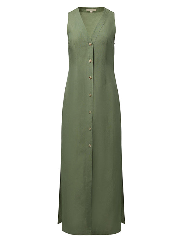Split-Joint Split-side Loose Sleeveless V-neck Shirt Dress Midi Dresses