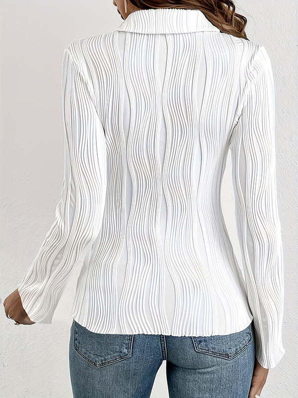 Buttoned Solid Color Long Sleeves Skinny Lapel Blouses&shirts Tops