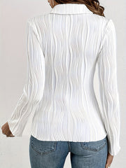 Buttoned Solid Color Long Sleeves Skinny Lapel Blouses&shirts Tops
