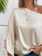 Solid Color Long Sleeves Loose One-Shoulder Blouses&Shirts Tops