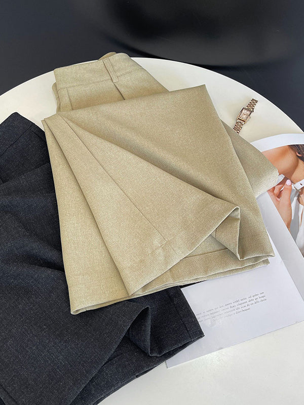 Pleated Split-Joint High Waisted Loose Trousers Suit Pants