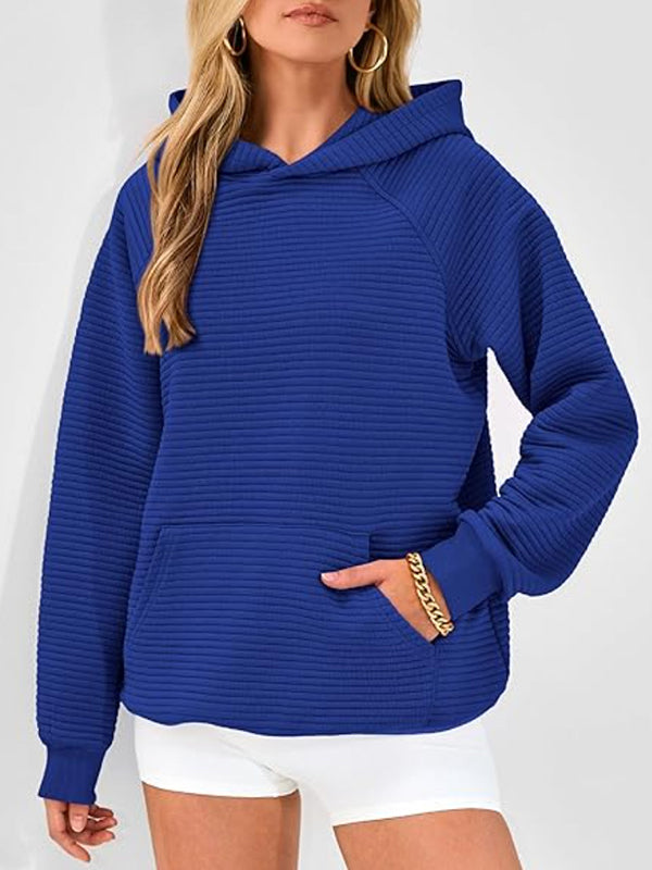 Pockets Solid Color Split-Joint Hooded Long Sleeves Hoodies Tops