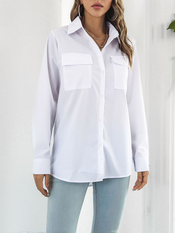 Solid Color Split-Joint Long Sleeves Loose Lapel Blouses