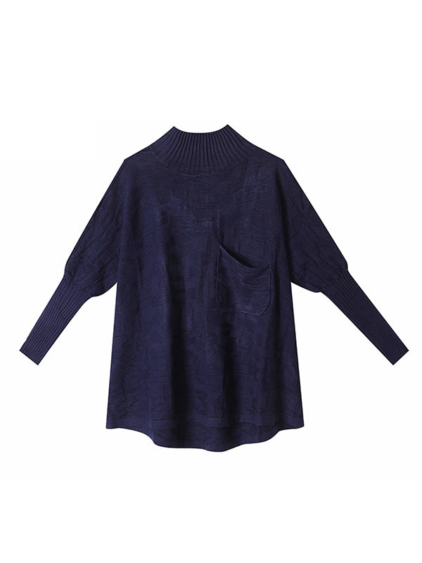Original Pleated High-Neck Long Sleeves Sweater Top