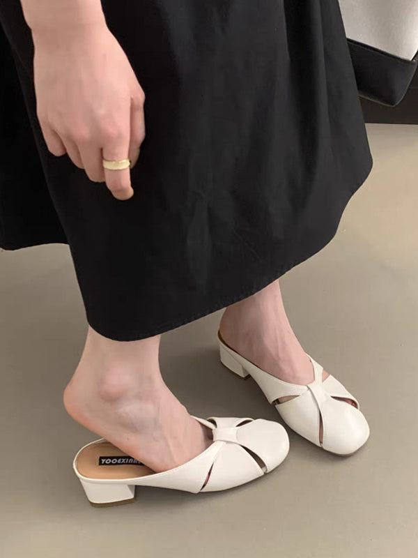 Hollow Round-Toe Shiny Slippers&Mules Pumps