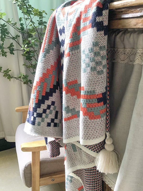 Home Keep Warm Contrast Color Jacquard Blankets Accessories