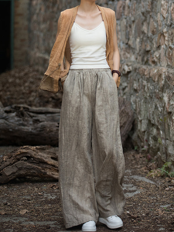Elasticity Pockets Tie-Dyed Wide Leg Trousers Casual Pants Bottoms