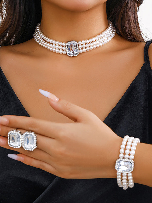 Geometric Layered Rhine Stones Earrings Accessories + Necklaces Accessories + Bracelet Accessories