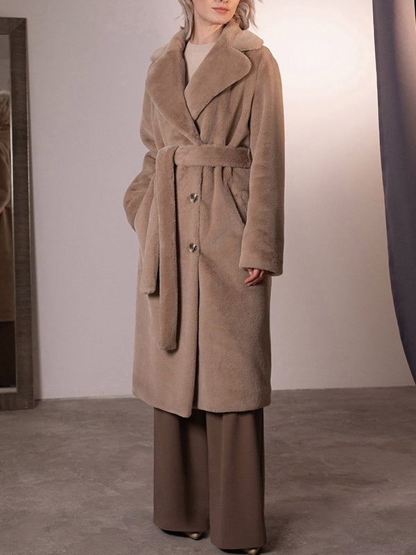 Original Creation Long Sleeves Loose Keep Warm Solid Color Notched Collar Coats