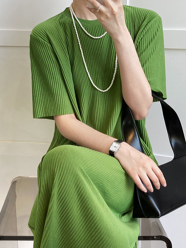 Original Casual Pleated Solid Color Midi Dress