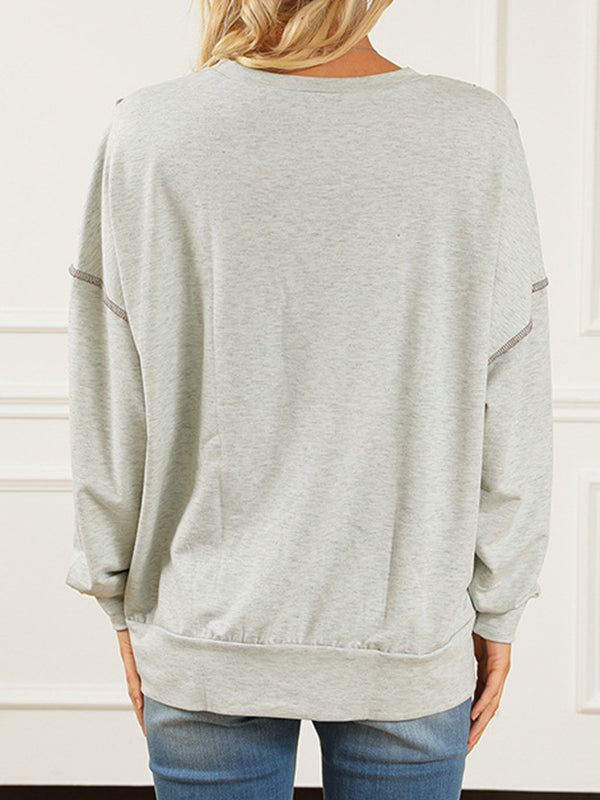 Asymmetric Contrast Color Leopard Split-Joint High-Low Long Sleeves Round-Neck Sweatshirt Tops