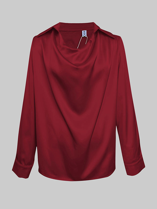 Long Sleeves Loose Solid Color Heaps Collar Blouses&Shirts Tops