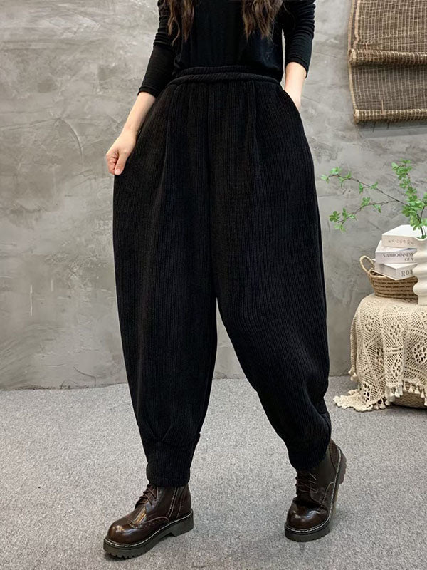 Elasticity Solid Color Velvet Loose Half Pants