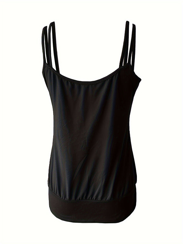 Pleated Solid Color Loose Sleeveless Spaghetti-Neck Vest Top
