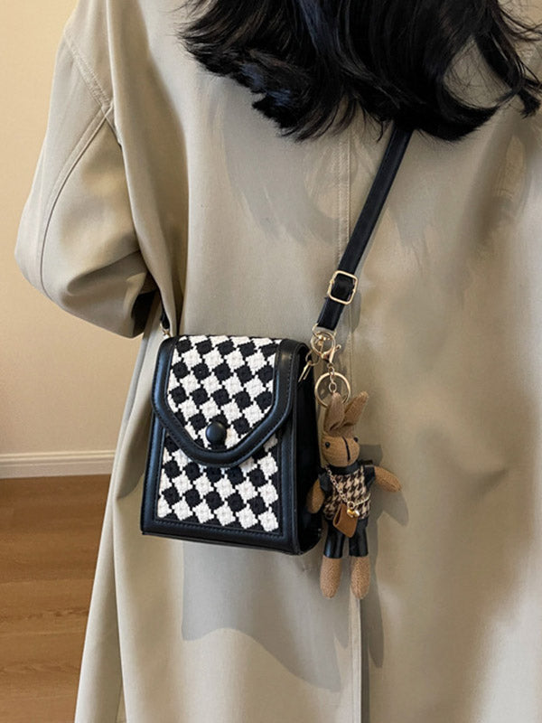 Checkerboard Contrast Color Crossbody Bags Bags
