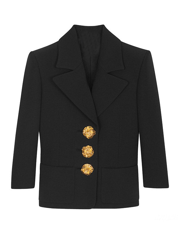 Buttoned Pockets Split-Joint Long Sleeves Loose Notched Collar Outerwear Blazer