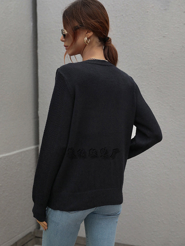 Original Long Sleeves Loose Tasseled Solid Color Round-Neck Sweater Tops