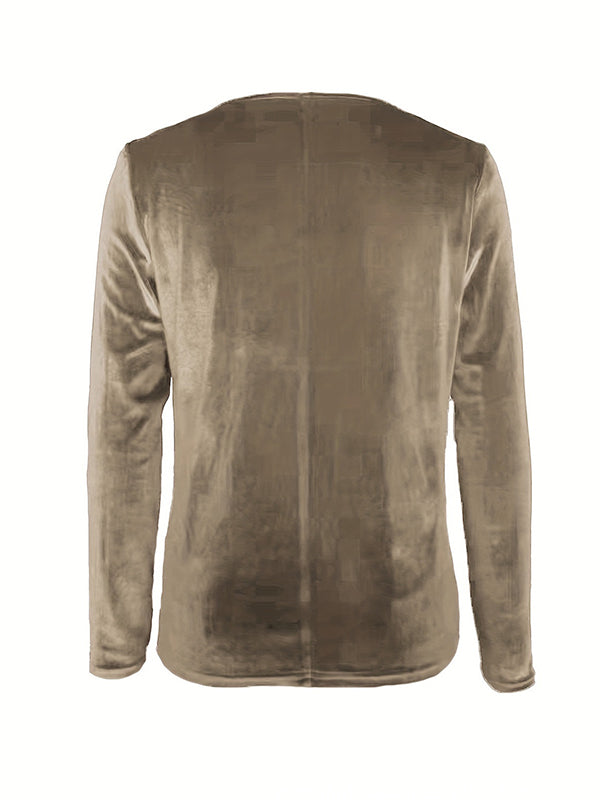 Solid Color Split-Joint Velvet Long Sleeves Loose Heaps Collar T-Shirts Tops