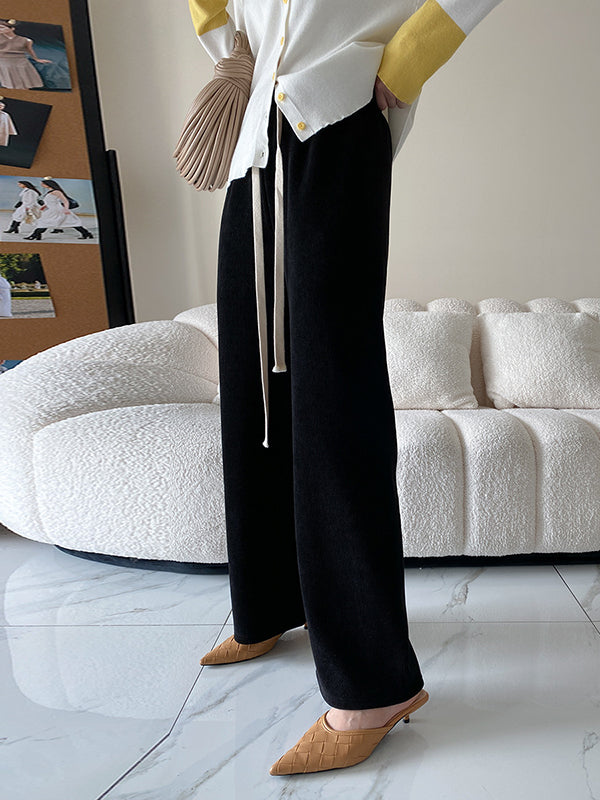 Urban Wide Leg Loose Fleece Keep Warm Solid Color Pants