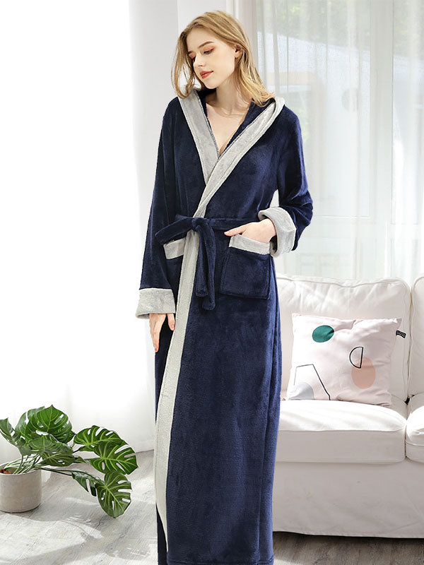 Comfortable Hooded Bandage Warm Pajama Robe