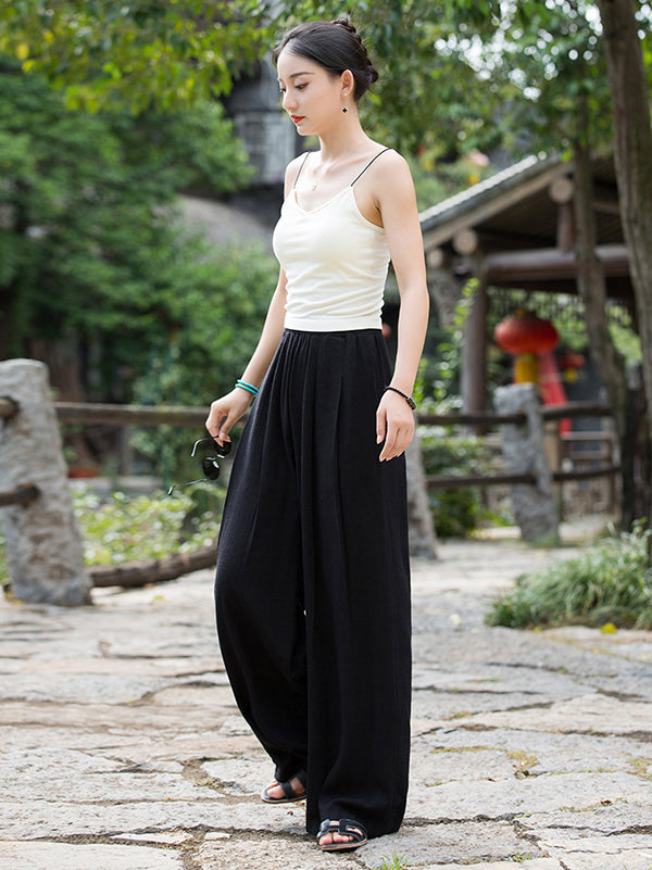 Casual Wide Leg Pleated Loose Solid Color Pants