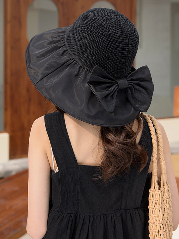 Bow-Embellished Split-Joint Sun protection Sun Hat Fisherman Hat