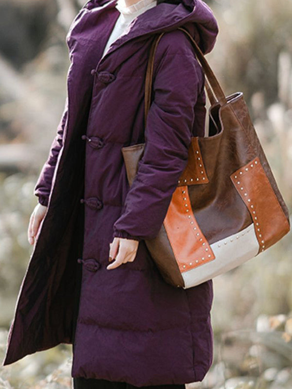 Contrast Color Rivet Split-Joint Handbags Bags