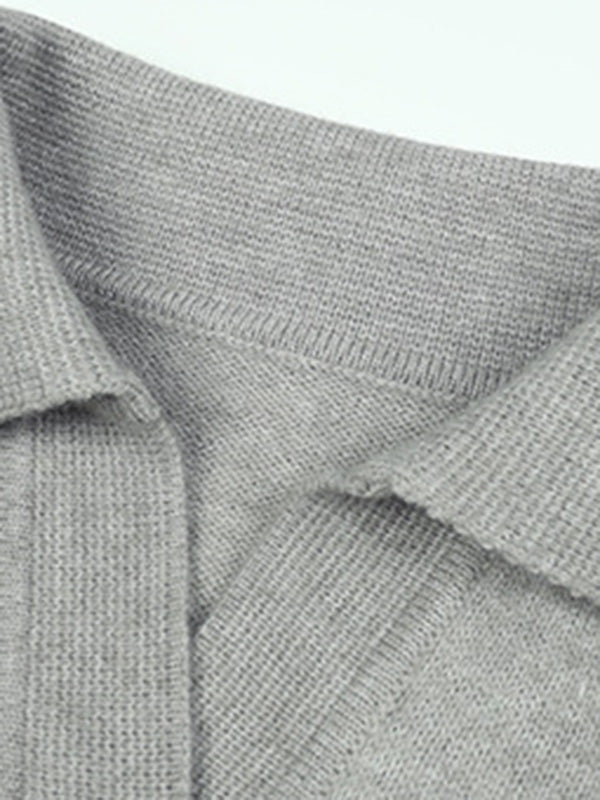 Casual Long Sleeves Loose Striped Lapel Collar Sweater Tops