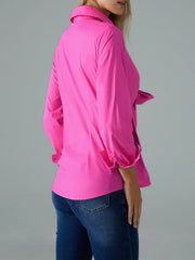 Long Sleeves Bow-Embellished Buttoned Solid Color Lapel Blouses&Shirts Tops